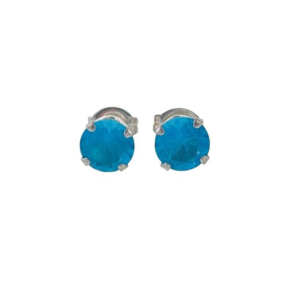 Vintage Sterling Silver 925 6mm Blue Crystal Stud Earrings - Picture 1 of 5